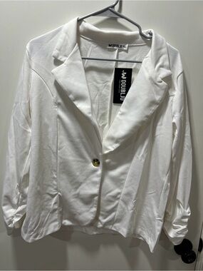 DoubleJou White Single-Button Women's Blazer
